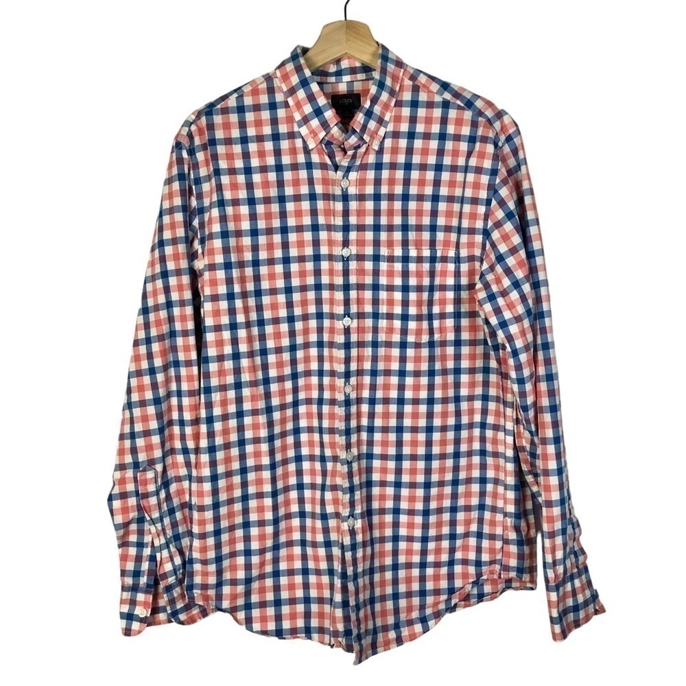 J. Crew Red & Blue Washed Plaid Long Sleeve Button‎ Down M